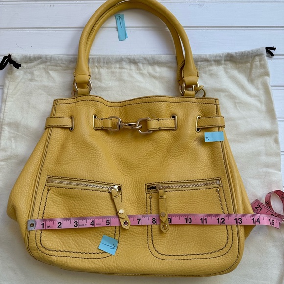 Cole Haan handbag purse yellow w gold detailing soft pebbled leather - Picture 11 of 15